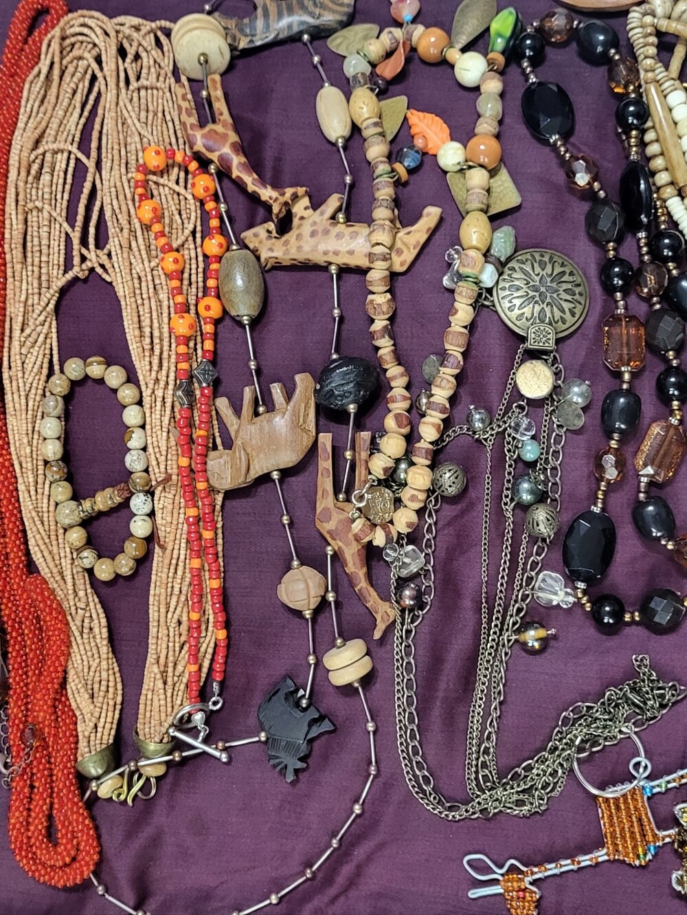 Boho & Ethnic Multi-Strand Beaded Necklace in Brown and Orange - Unbranded